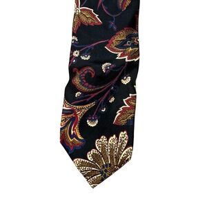Bullock & Jones Mens Silk Tie Black Paisley Floral Hand Made in Italy 58 Inch